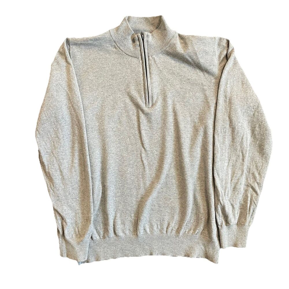 L.L.Bean Mens L Tall 95% Cotton 5% Cashmere Quarter Zip Sweater Gray